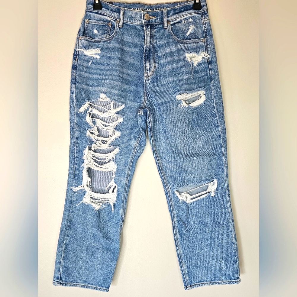 American Eagle Highest Rise 90's Boyfriend Distressed Jeans Sz 12 Baggy